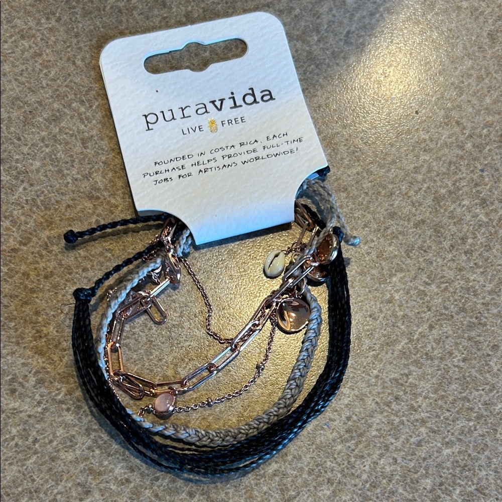 Pura Vida Black and Rose Gold Bracelet Set